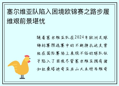 塞尔维亚队陷入困境欧锦赛之路步履维艰前景堪忧