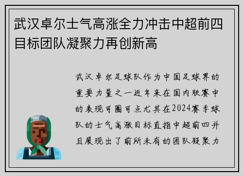 武汉卓尔士气高涨全力冲击中超前四目标团队凝聚力再创新高